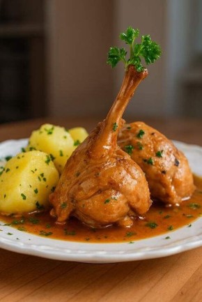 Кролик, тушёный в пикантном соусе