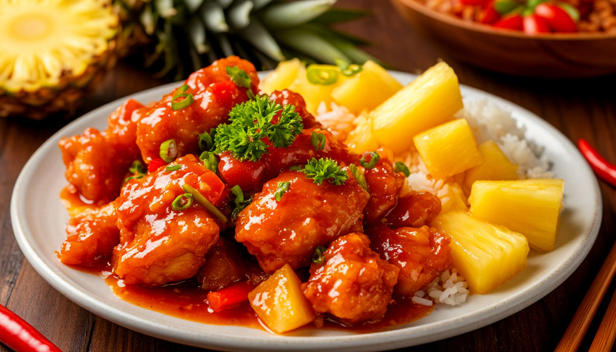 Курица в кисло-сладком соусе с ананасом