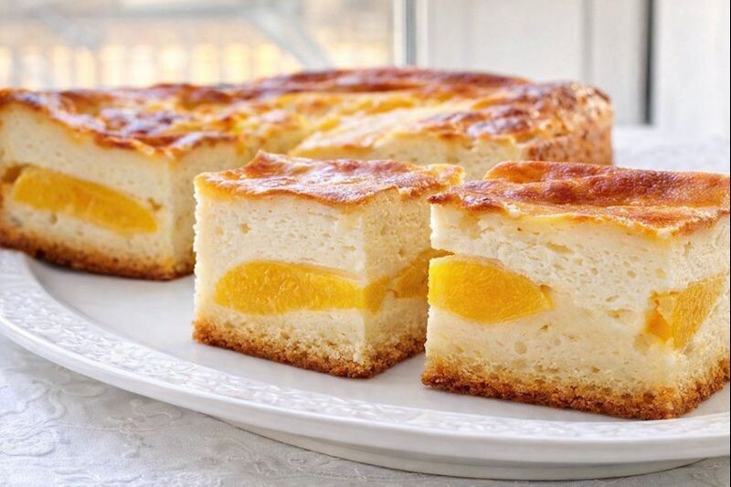 Творожный пирог с консервированными персиками: простой и вкусный рецепт для всей семьи